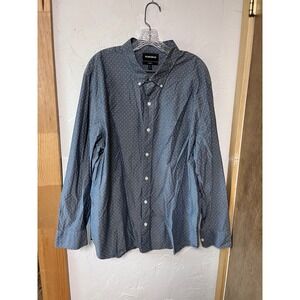 BONOBOS Standard Fit Men'Blue‎ White Polka Dot Long Sleeve Button Down Shirt 2XL